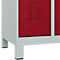 Vestiaire C+P Evolo Plus, 2 compartiments, largeur des compartiments 300 mm, avec pieds, charnières à droite, serrure à cylindre, L 600 x P 500 x H 1950 mm, gris clair/rouge rubis