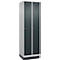 Vestiaire C+P Evolo Plus, 2 compartiments, largeur des compartiments 300 mm, avec socle, butée à droite, serrure à cylindre, butée soft, anti-effraction, L 600 x P 500 x H 1950 mm, aluminium blanc RAL 9006/gris anthracite RAL 7016