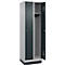 Vestiaire C+P Evolo Plus, 2 compartiments, largeur des compartiments 300 mm, avec socle, butée à droite, serrure à cylindre, butée soft, anti-effraction, L 600 x P 500 x H 1950 mm, aluminium blanc RAL 9006/gris anthracite RAL 7016
