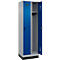 Vestiaire C+P Evolo Plus, 2 compartiments, largeur des compartiments 300 mm, avec socle, butée à droite, verrou rotatif de sécurité, butée Soft, anti-effraction, L 600 x P 500 x H 1950 mm, aluminium blanc RAL 9006/bleu enzyme RAL 5010