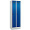 Vestiaire C+P Evolo Plus, 2 compartiments, largeur des compartiments 300 mm, avec socle, butée à droite, verrou rotatif de sécurité, butée soft, anti-effraction, L 600 x P 500 x H 1950 mm, gris clair RAL 7035/bleu gentiane RAL 5010