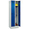 Vestiaire C+P Evolo Plus, 2 compartiments, largeur des compartiments 300 mm, avec socle, butée à droite, verrou rotatif de sécurité, butée soft, anti-effraction, L 600 x P 500 x H 1950 mm, gris clair RAL 7035/bleu gentiane RAL 5010