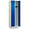 Vestiaire C+P Evolo Plus, 2 compartiments, largeur des compartiments 300 mm, avec socle, butée droite, serrure à cylindre, butée soft, anti-effraction, L 600 x P 500 x H 1950 mm, gris clair RAL 7035/bleu gentiane RAL 5010