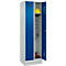Vestiaire C+P Evolo Plus, 2 compartiments, largeur des compartiments 300 mm, avec socle, butée droite, serrure à cylindre, butée soft, anti-effraction, L 600 x P 500 x H 1950 mm, gris clair RAL 7035/bleu gentiane RAL 5010