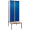 Vestiaire C+P Evolo Plus, 2 compartiments, largeur des compartiments 400 mm, avec banc encastré, L 800 x P 815 x H 2120 mm, cylindre, aluminium blanc/bleu gentiane