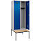Vestiaire C+P Evolo Plus, 2 compartiments, largeur des compartiments 400 mm, avec banc encastré, L 800 x P 815 x H 2120 mm, cylindre, aluminium blanc/bleu gentiane