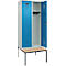 Vestiaire C+P Evolo Plus, 2 compartiments, largeur des compartiments 400 mm, avec banc encastré, L 800 x P 815 x H 2120 mm, cylindre, gris clair/bleu clair