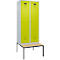 Vestiaire C+P Evolo Plus, 2 compartiments, largeur des compartiments 400 mm, avec banc encastré, L 800 x P 815 x H 2120 mm, cylindre, gris clair/vert clown