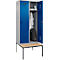 Vestiaire C+P Evolo Plus, 2 compartiments, largeur des compartiments 400 mm, avec banc encastré, L 800 x P 815 x H 2120 mm, verrou rotatif, aluminium blanc/bleu enzyme