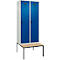 Vestiaire C+P Evolo Plus, 2 compartiments, largeur des compartiments 400 mm, avec banc encastré, L 800 x P 815 x H 2120 mm, verrou rotatif, gris clair/bleu gentiane