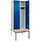 Vestiaire C+P Evolo Plus, 2 compartiments, largeur des compartiments 400 mm, avec banc encastré, L 800 x P 815 x H 2120 mm, verrou rotatif, gris clair/bleu gentiane