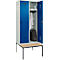 Vestiaire C+P Evolo Plus, 2 compartiments, largeur des compartiments 400 mm, avec banc encastré, L 800 x P 815 x H 2120 mm, verrou rotatif, gris clair/bleu gentiane