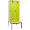 Vestiaire C+P Evolo Plus, 2 compartiments, largeur des compartiments 400 mm, avec banc encastré, L 800 x P 815 x H 2120 mm, verrou rotatif, gris clair/vert clown