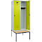 Vestiaire C+P Evolo Plus, 2 compartiments, largeur des compartiments 400 mm, avec banc encastré, L 800 x P 815 x H 2120 mm, verrou rotatif, gris clair/vert clown