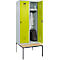 Vestiaire C+P Evolo Plus, 2 compartiments, largeur des compartiments 400 mm, avec banc encastré, L 800 x P 815 x H 2120 mm, verrou rotatif, gris clair/vert clown