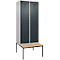Vestiaire C+P Evolo Plus, 2 compartiments, largeur des compartiments 400 mm, avec banquette encastrée, L 800 x P 815 x H 2120 mm, cylindre, aluminium blanc/gris anthracite