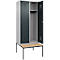 Vestiaire C+P Evolo Plus, 2 compartiments, largeur des compartiments 400 mm, avec banquette encastrée, L 800 x P 815 x H 2120 mm, cylindre, aluminium blanc/gris anthracite
