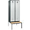 Vestiaire C+P Evolo Plus, 2 compartiments, largeur des compartiments 400 mm, avec banquette encastrée, L 800 x P 815 x H 2120 mm, cylindre, gris anthracite/gris clair