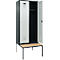 Vestiaire C+P Evolo Plus, 2 compartiments, largeur des compartiments 400 mm, avec banquette encastrée, L 800 x P 815 x H 2120 mm, cylindre, gris anthracite/gris clair