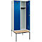 Vestiaire C+P Evolo Plus, 2 compartiments, largeur des compartiments 400 mm, avec banquette encastrée, L 800 x P 815 x H 2120 mm, cylindre, gris clair/bleu gentiane