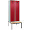 Vestiaire C+P Evolo Plus, 2 compartiments, largeur des compartiments 400 mm, avec banquette encastrée, L 800 x P 815 x H 2120 mm, cylindre, gris clair/rouge rubis