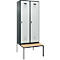 Vestiaire C+P Evolo Plus, 2 compartiments, largeur des compartiments 400 mm, avec banquette encastrée, L 800 x P 815 x H 2120 mm, loquet rotatif, gris anthracite/gris clair