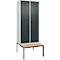 Vestiaire C+P Evolo Plus, 2 compartiments, largeur des compartiments 400 mm, avec banquette encastrée, L 800 x P 815 x H 2120 mm, loquet rotatif, gris clair/gris anthracite