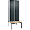 Vestiaire C+P Evolo Plus, 2 compartiments, largeur des compartiments 400 mm, avec banquette encastrée, L 800 x P 815 x H 2120 mm, verrou rotatif, blanc aluminium/gris anthracite