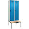 Vestiaire C+P Evolo Plus, 2 compartiments, largeur des compartiments 400 mm, avec banquette encastrée, L 800 x P 815 x H 2120 mm, verrou rotatif, gris clair/bleu clair