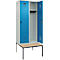 Vestiaire C+P Evolo Plus, 2 compartiments, largeur des compartiments 400 mm, avec banquette encastrée, L 800 x P 815 x H 2120 mm, verrou rotatif, gris clair/bleu clair