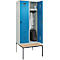 Vestiaire C+P Evolo Plus, 2 compartiments, largeur des compartiments 400 mm, avec banquette encastrée, L 800 x P 815 x H 2120 mm, verrou rotatif, gris clair/bleu clair