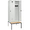 Vestiaire C+P Evolo Plus, 2 compartiments, largeur des compartiments 400 mm, avec banquette encastrée, L 800 x P 815 x H 2120 mm, verrou rotatif, gris clair/gris clair