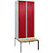 Vestiaire C+P Evolo Plus, 2 compartiments, largeur des compartiments 400 mm, avec banquette encastrée, L 800 x P 815 x H 2120 mm, verrou rotatif, gris clair/rouge rubis
