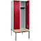 Vestiaire C+P Evolo Plus, 2 compartiments, largeur des compartiments 400 mm, avec banquette encastrée, L 800 x P 815 x H 2120 mm, verrou rotatif, gris clair/rouge rubis