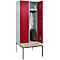 Vestiaire C+P Evolo Plus, 2 compartiments, largeur des compartiments 400 mm, avec banquette encastrée, L 800 x P 815 x H 2120 mm, verrou rotatif, gris clair/rouge rubis