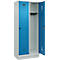 Vestiaire C+P Evolo Plus, 2 compartiments, largeur des compartiments 400 mm, avec socle, charnières à droite, L 800 x P 500 x H 1950 mm, verrou rotatif, gris clair/bleu clair