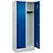 Vestiaire C+P Evolo Plus, 2 compartiments, largeur des compartiments 400 mm, avec socle, charnières à droite, L 800 x P 500 x H 1950 mm, verrou rotatif, gris clair/bleu gentiane