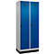 Vestiaire C+P Evolo Plus, 2 compartiments, largeur des compartiments 400 mm, avec socle, charnières à droite, L 800 x P 500 x H 1950 mm, verrou tournant, aluminium blanc/bleu enzyme