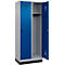Vestiaire C+P Evolo Plus, 2 compartiments, largeur des compartiments 400 mm, avec socle, charnières à droite, L 800 x P 500 x H 1950 mm, verrou tournant, aluminium blanc/bleu enzyme