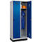 Vestiaire C+P Evolo Plus, 2 compartiments, largeur des compartiments 400 mm, avec socle, charnières à droite, L 800 x P 500 x H 1950 mm, verrou tournant, aluminium blanc/bleu enzyme