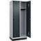 Vestiaire C+P Evolo Plus, 2 compartiments, largeur des compartiments 400 mm, avec socle, charnières à droite, L 800 x P 500 x H 1950 mm, verrou tournant, blanc aluminium/gris anthracite
