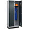 Vestiaire C+P Evolo Plus, 2 compartiments, largeur des compartiments 400 mm, avec socle, charnières à droite, L 800 x P 500 x H 1950 mm, verrou tournant, blanc aluminium/gris anthracite