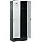 Vestiaire C+P Evolo Plus, 2 compartiments, largeur des compartiments 400 mm, avec socle, charnières à droite, L 800 x P 500 x H 1950 mm, verrou tournant, gris anthracite/gris clair