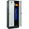 Vestiaire C+P Evolo Plus, 2 compartiments, largeur des compartiments 400 mm, avec socle, charnières à droite, L 800 x P 500 x H 1950 mm, verrou tournant, gris anthracite/gris clair