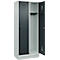 Vestiaire C+P Evolo Plus, 2 compartiments, largeur des compartiments 400 mm, avec socle, charnières à droite, L 800 x P 500 x H 1950 mm, verrou tournant, gris clair/gris anthracite