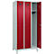 Vestiaire C+P Evolo Plus, 3 compartiments, charnières à droite, serrure à cylindre, L 900 x P 500 x H 1950 mm, gris clair/rouge rubis