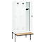 Vestiaire C+P Evolo Plus, 3 compartiments de 300 mm de large, banquette flottante, L 900 x P 815 x H 2120 mm, cylindre, blanc signalisation/blanc trafic
