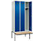 Vestiaire C+P Evolo Plus, 3 compartiments de 300 mm de large, banquette flottante, L 900 x P 815 x H 2120 mm, cylindre, gris clair/bleu gentiane