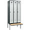 Vestiaire C+P Evolo Plus, 3 compartiments de 300 mm de large, banquette flottante, L 900 x P 815 x H 2120 mm, loquet rotatif, anthracite/gris clair
