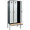 Vestiaire C+P Evolo Plus, 3 compartiments de 300 mm de large, banquette flottante, L 900 x P 815 x H 2120 mm, loquet rotatif, anthracite/gris clair